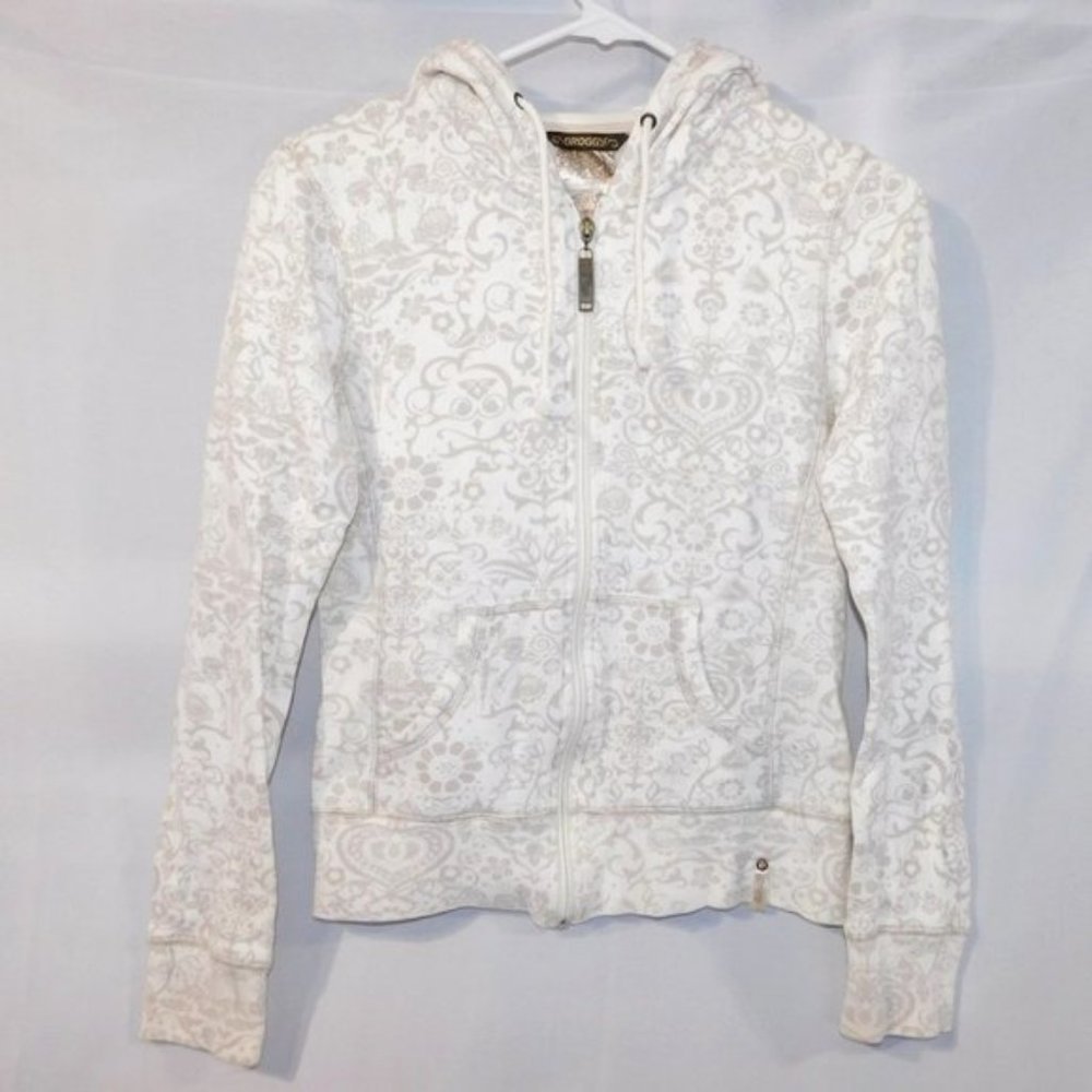 Womens XS Groggy Cream Tan Pattern Full Zip Hoodie